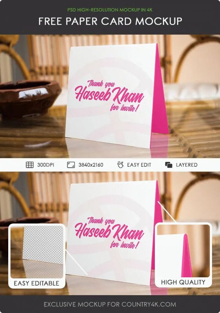 Standing Paper Card Mockup on Table