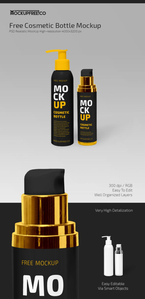 Standing Pump-Top Cosmetic Bottles Mockup