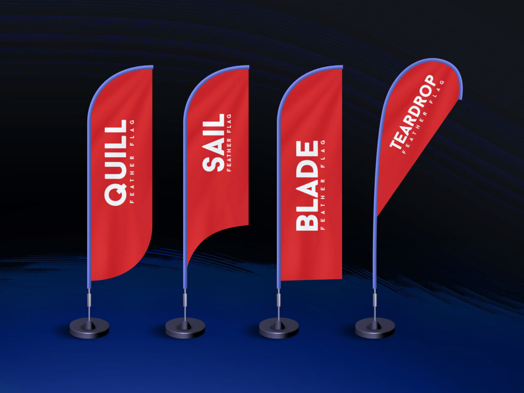 Standing Quill, Sail, Blade, Teardrop Feather Flags Mockup