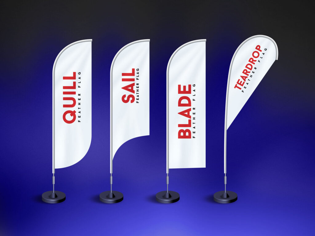 Standing Quill, Sail, Blade, Teardrop Feather Flags Mockup