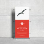 Standing Roll-up Banner Mockup Against the Wall
