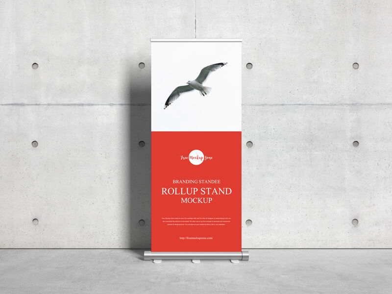 Standing Roll-up Banner Mockup Against the Wall