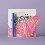 Standing Square Invitation Card Covered Partly with Wrapping Paper Mockup
