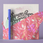 Standing Square Invitation Card Covered Partly with Wrapping Paper Mockup