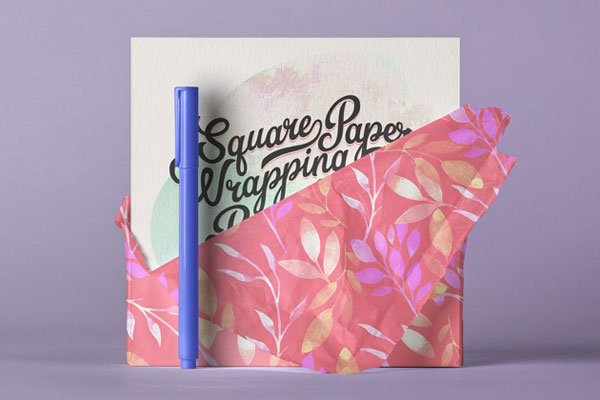 Standing Square Invitation Card Covered Partly with Wrapping Paper Mockup