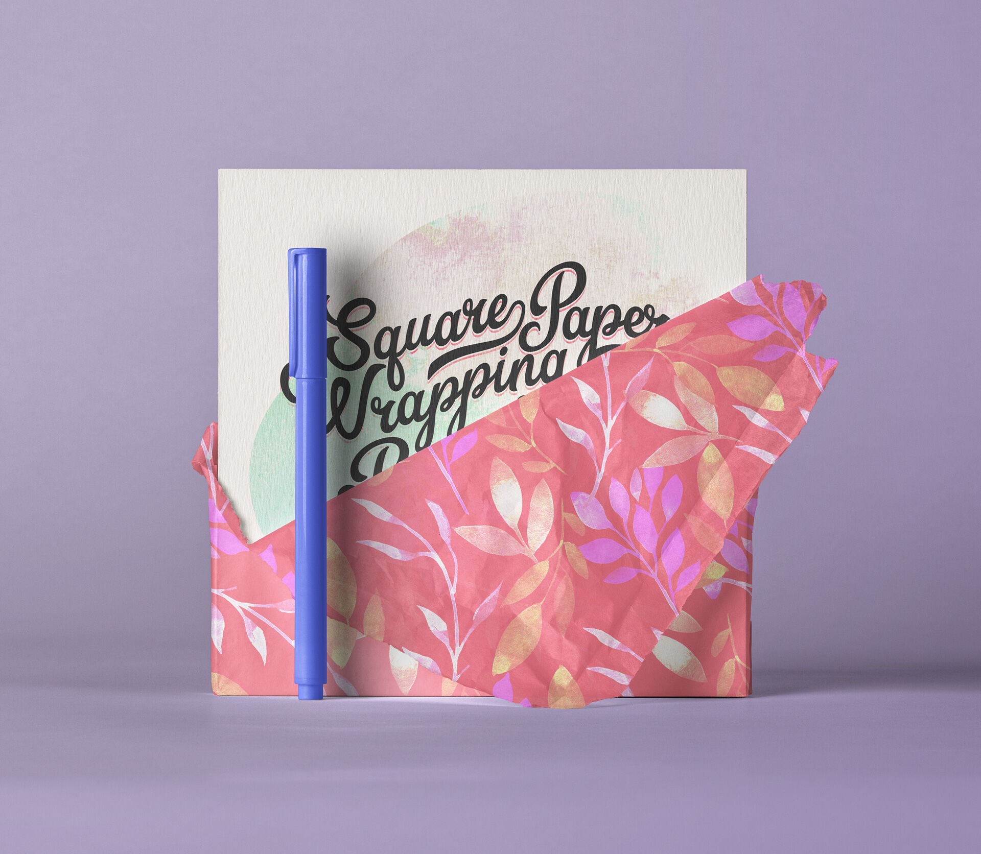Standing Square Invitation Card Covered Partly with Wrapping Paper Mockup FREE PSD