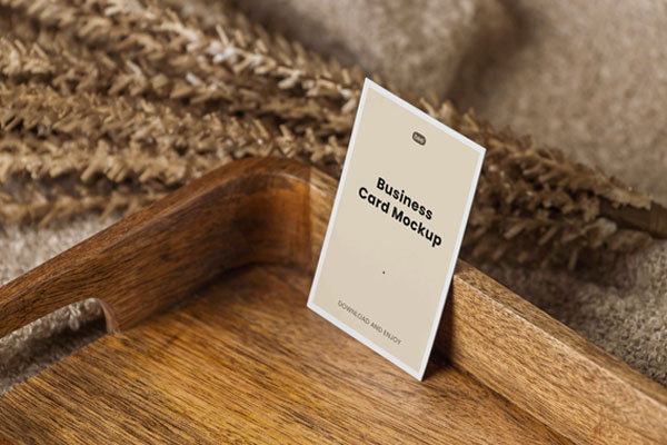 Standing Vertical Business Card Mockup with Plant