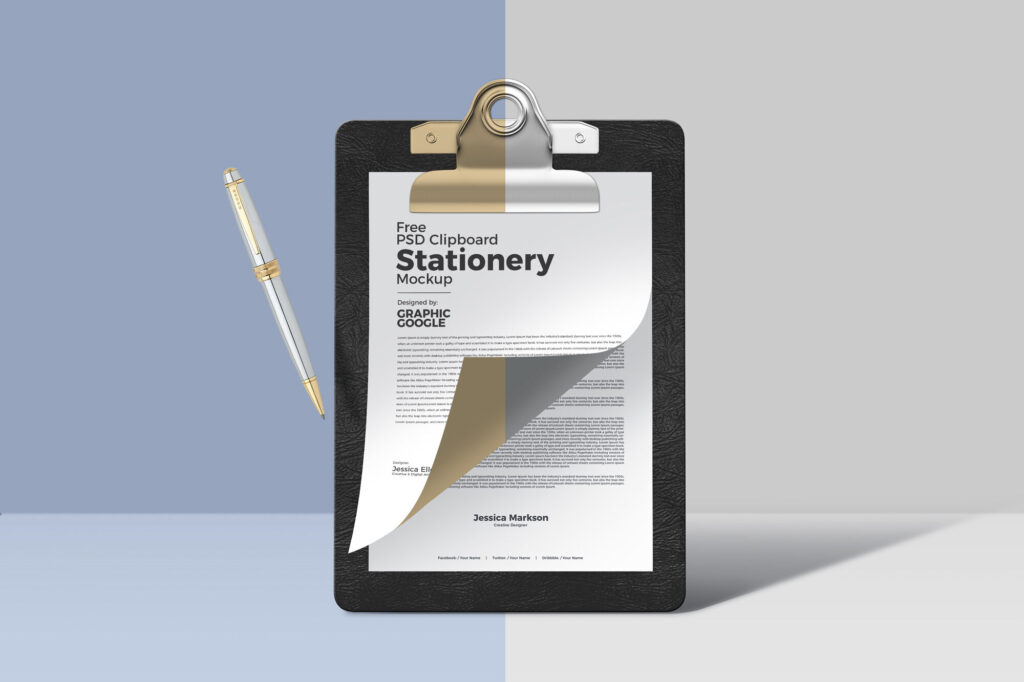 Stationary Vertical Clipboard with Pen Mockup