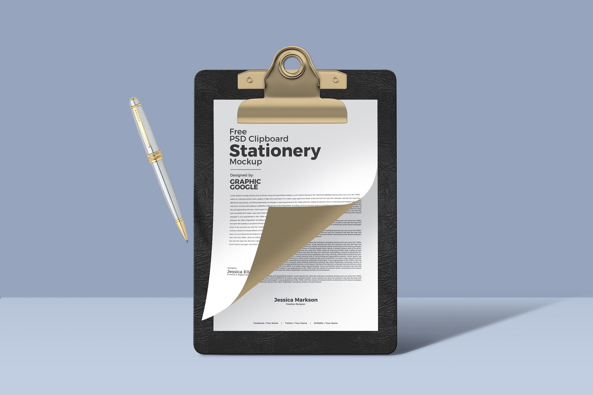 Stationary Vertical Clipboard with Pen Mockup FREE PSD