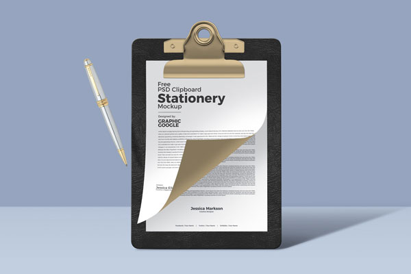 Stationary Vertical Clipboard with Pen Mockup