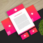 Stationery Branding Items on a Split Background Mockup Top View