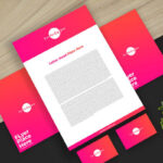 Stationery Branding Items on a Split Background Mockup Top View