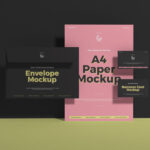 Stationery Branding Mockup Including Envelope, Paper, and Business Cards