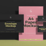 Stationery Branding Mockup Including Envelope, Paper, and Business Cards