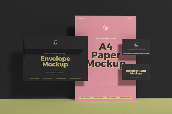 Stationery Branding Mockup Including Envelope, Paper, and Business Cards