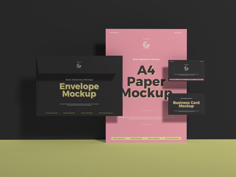 Stationery Branding Mockup Including Envelope, Paper, and Business Cards