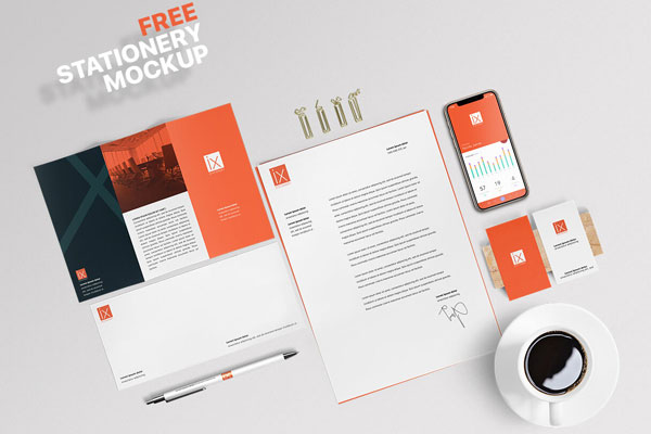 Stationery Branding Mockup with Business Cards, Envelope, Letterhead and More