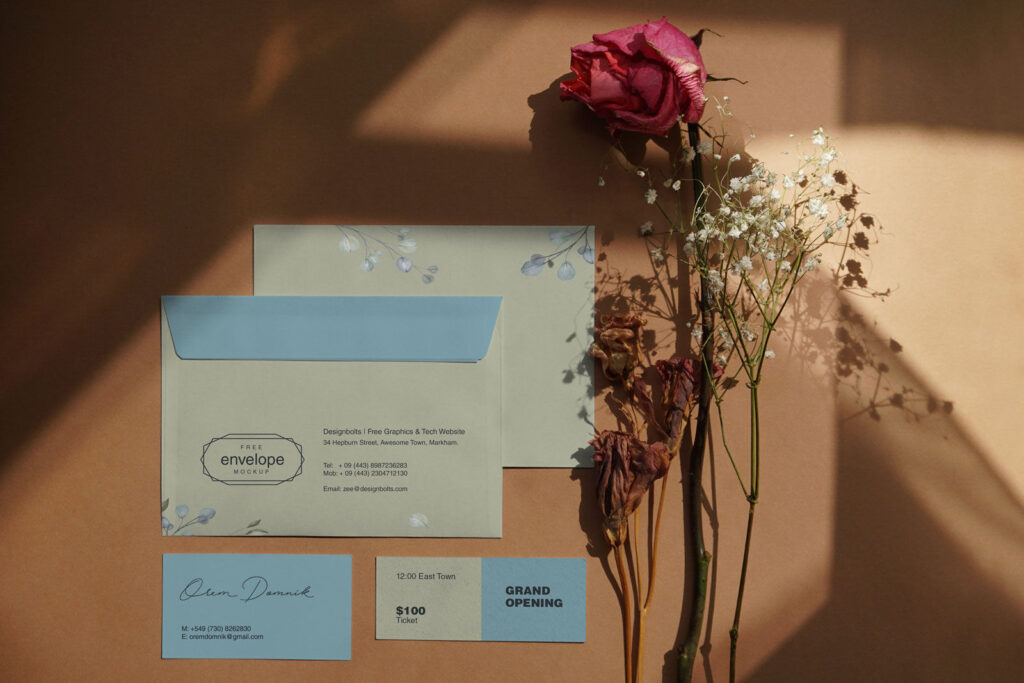 Stationery Items Laid in the Top View Mockup