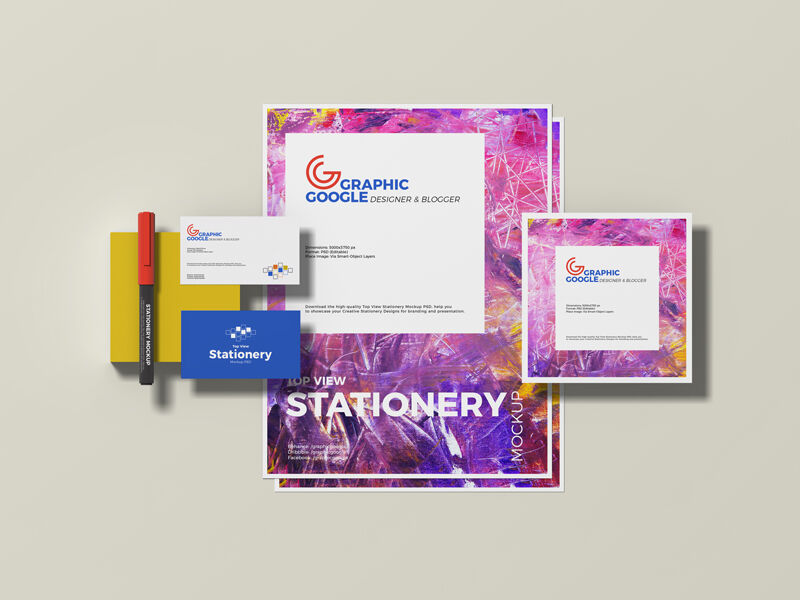 Stationery Mockup Featuring Cards, Paper and Pencil