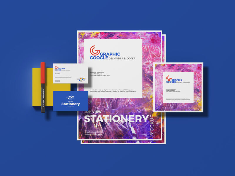 Stationery Mockup Featuring Cards, Paper and Pencil