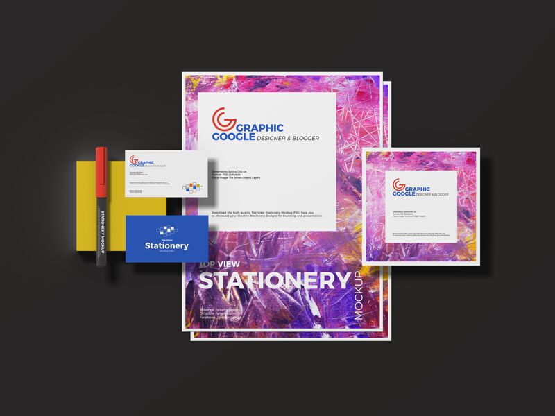 Stationery Mockup Featuring Cards, Paper and Pencil