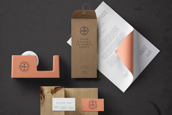 Stationery Mockup Featuring Envelope, Paper and Tape Dispenser