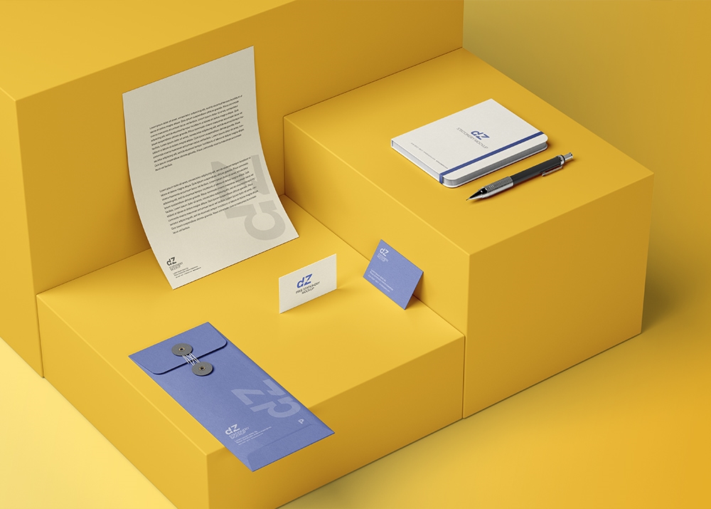 Stationery Mockup Featuring Letterhead, Business Cards, Envelope, and Notebook