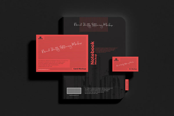 Stationery Mockup Featuring Notebook and Cards