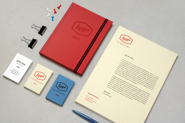 Stationery Mockup Showing Business Cards, Letterhead and Notebook