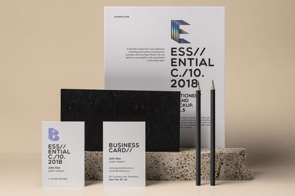 Stationery Mockup with Business Card and Paper