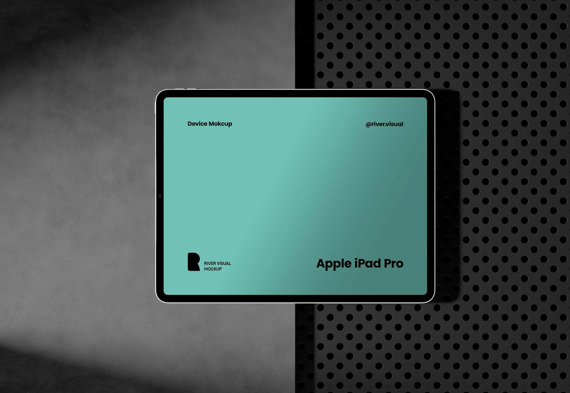 Free Steel Concrete iPad Pro Mockup PSD Template