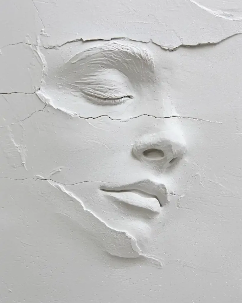 Stone Carved Face Plaster Painted