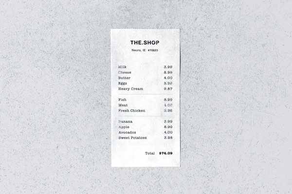 Store Receipt on a Concrete Surface From a Top View Mockup
