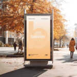 Street Billboard Mockup in Autumn City Park