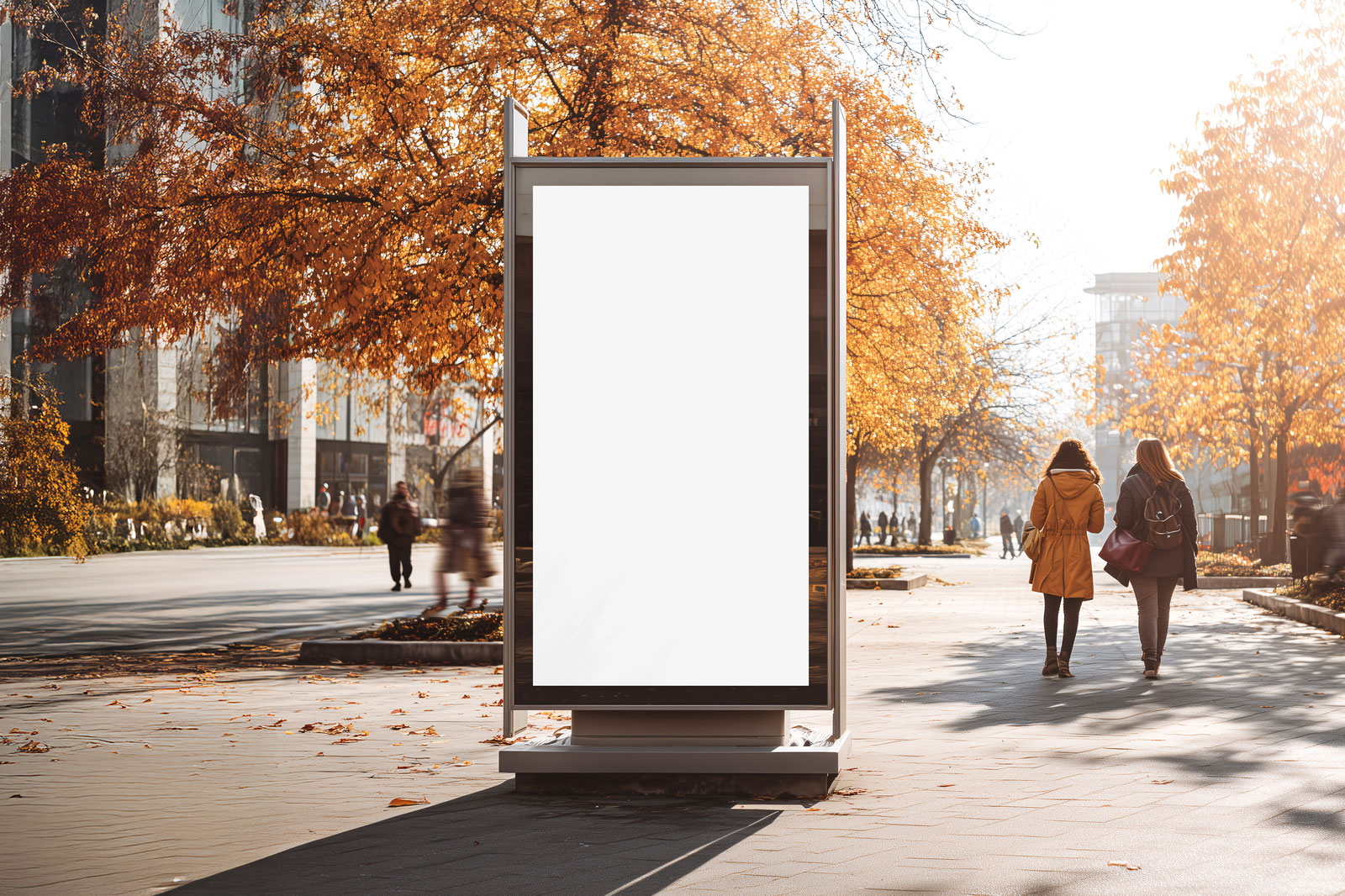 Free Street Billboard Mockup in Autumn City Park PSD Template