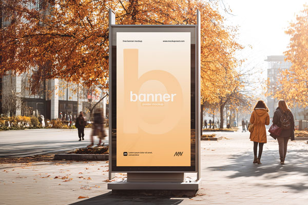 Street Billboard Mockup in Autumn City Park