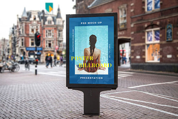 City Street Vertical Billboard Mockup