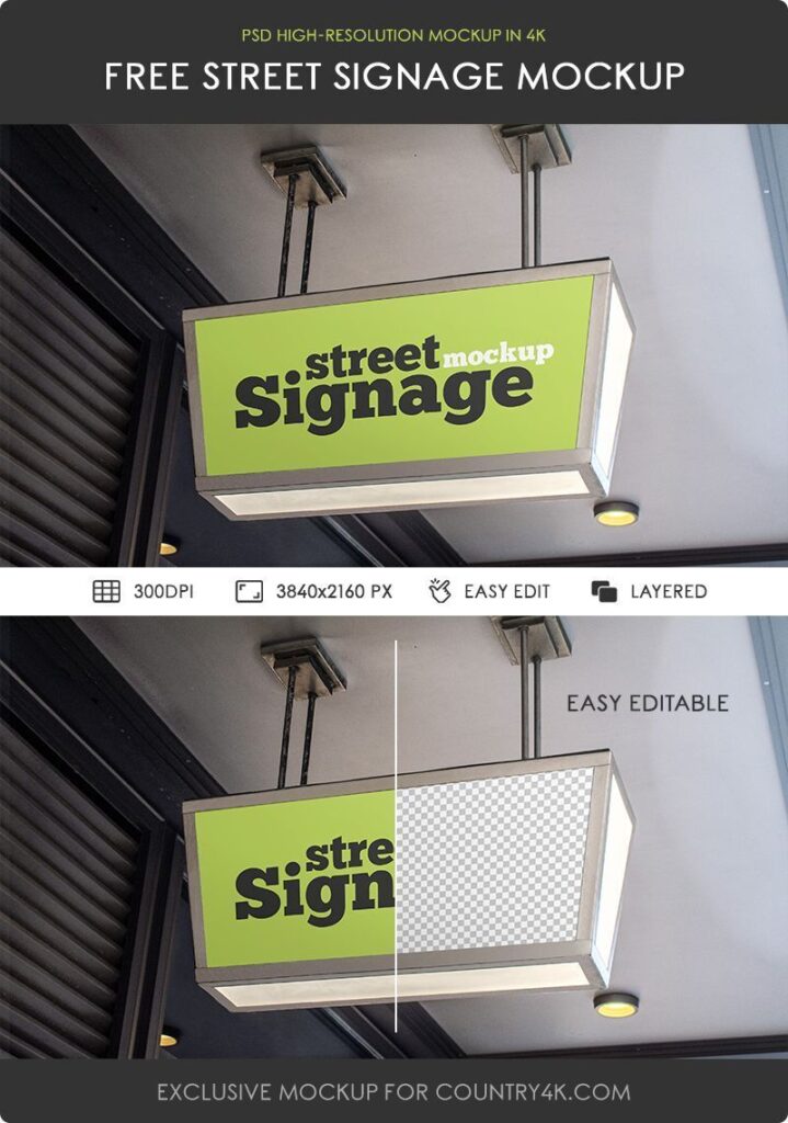 Street Signage Hang from the Ceiling Mockup