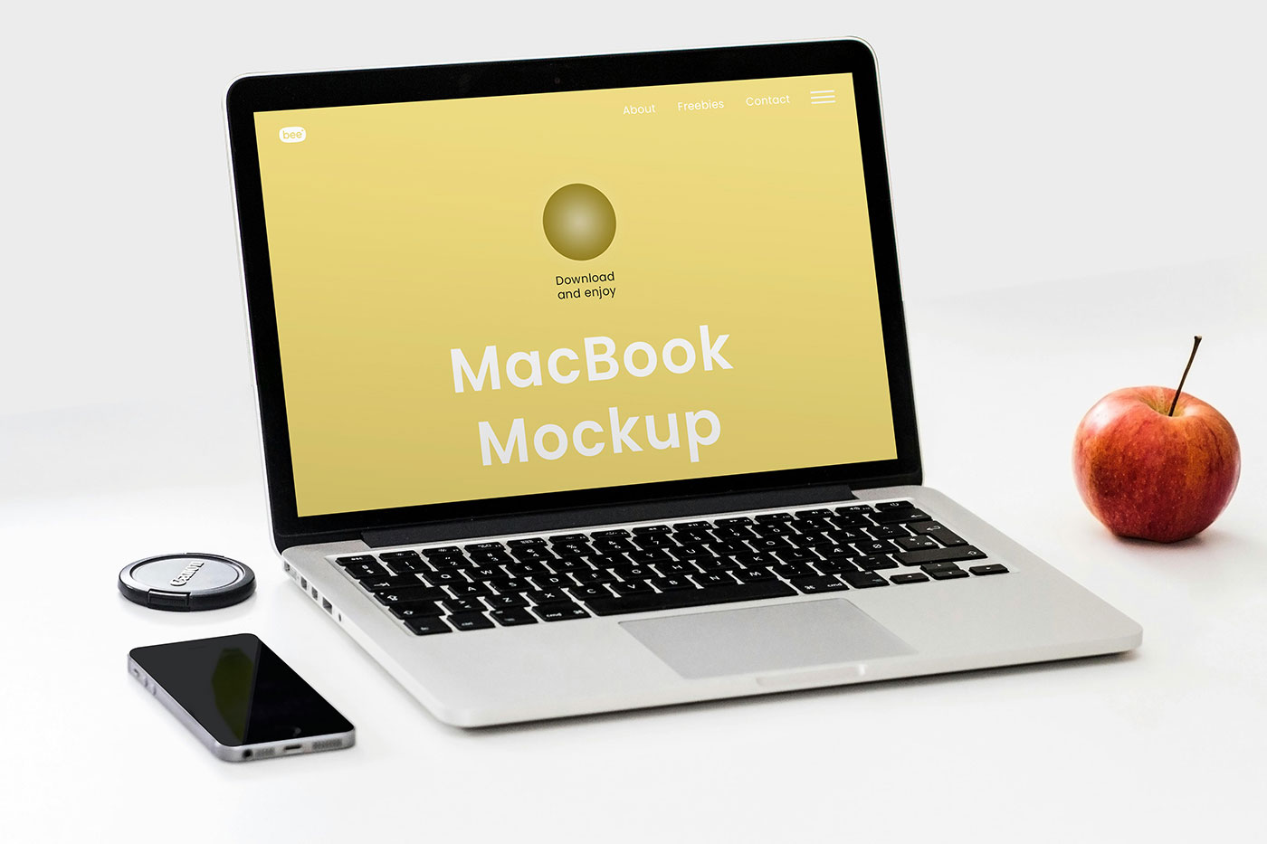 Free Studio MacBook Screen Mockup PSD Template