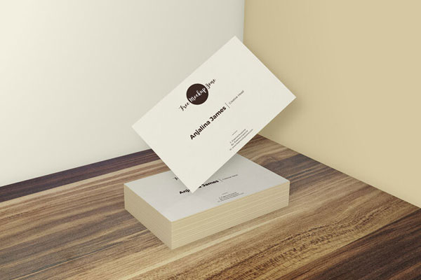 Stylish Business Card Mockup on Wooden Floor