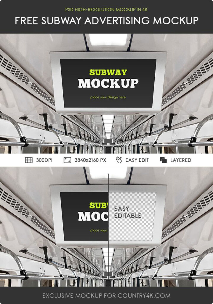 Subway Advertising Mockup in Facing Sight