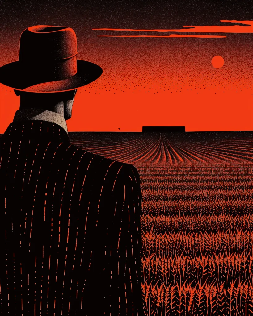 Surreal Hat Man in Cornfield