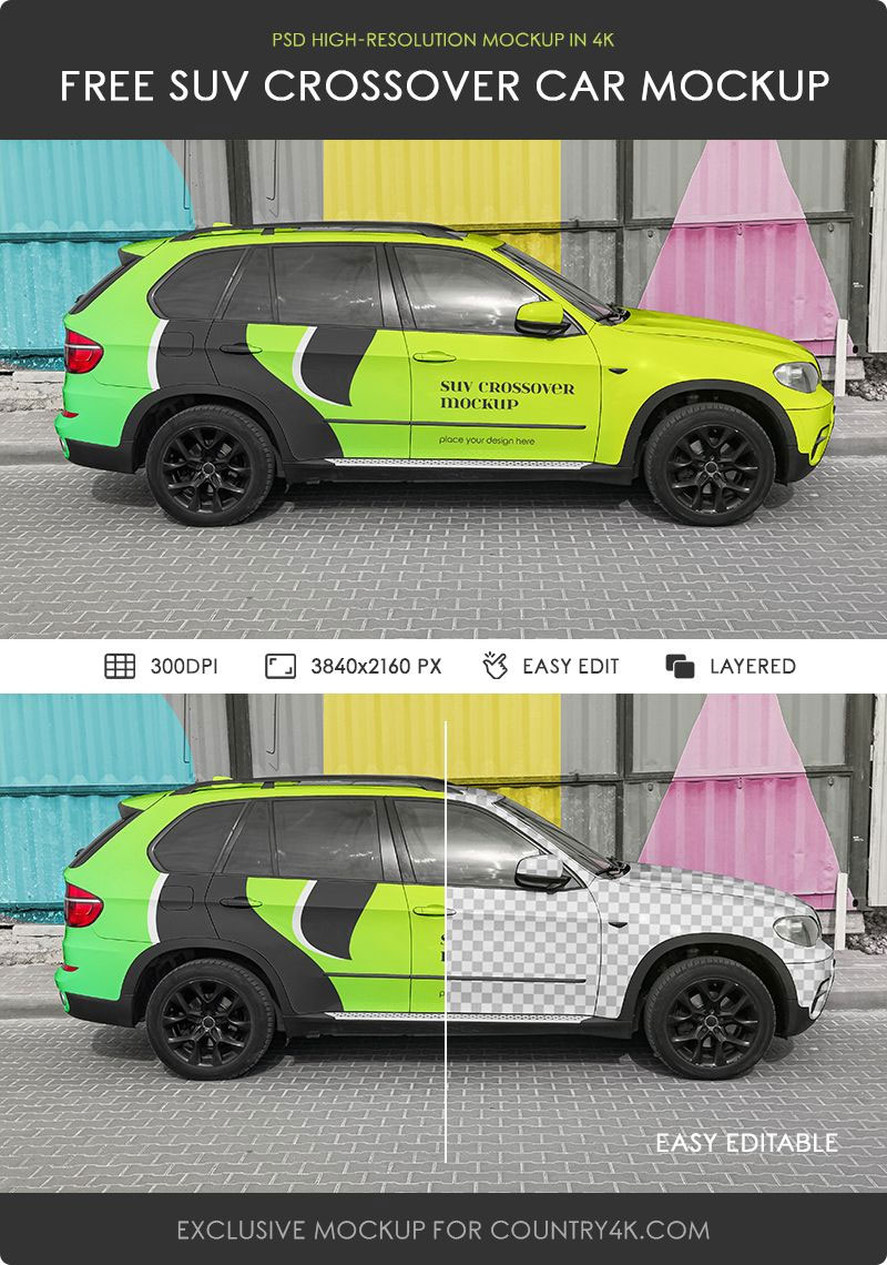 Free SUV Crossover Car Mockup in Side Sight PSD Template