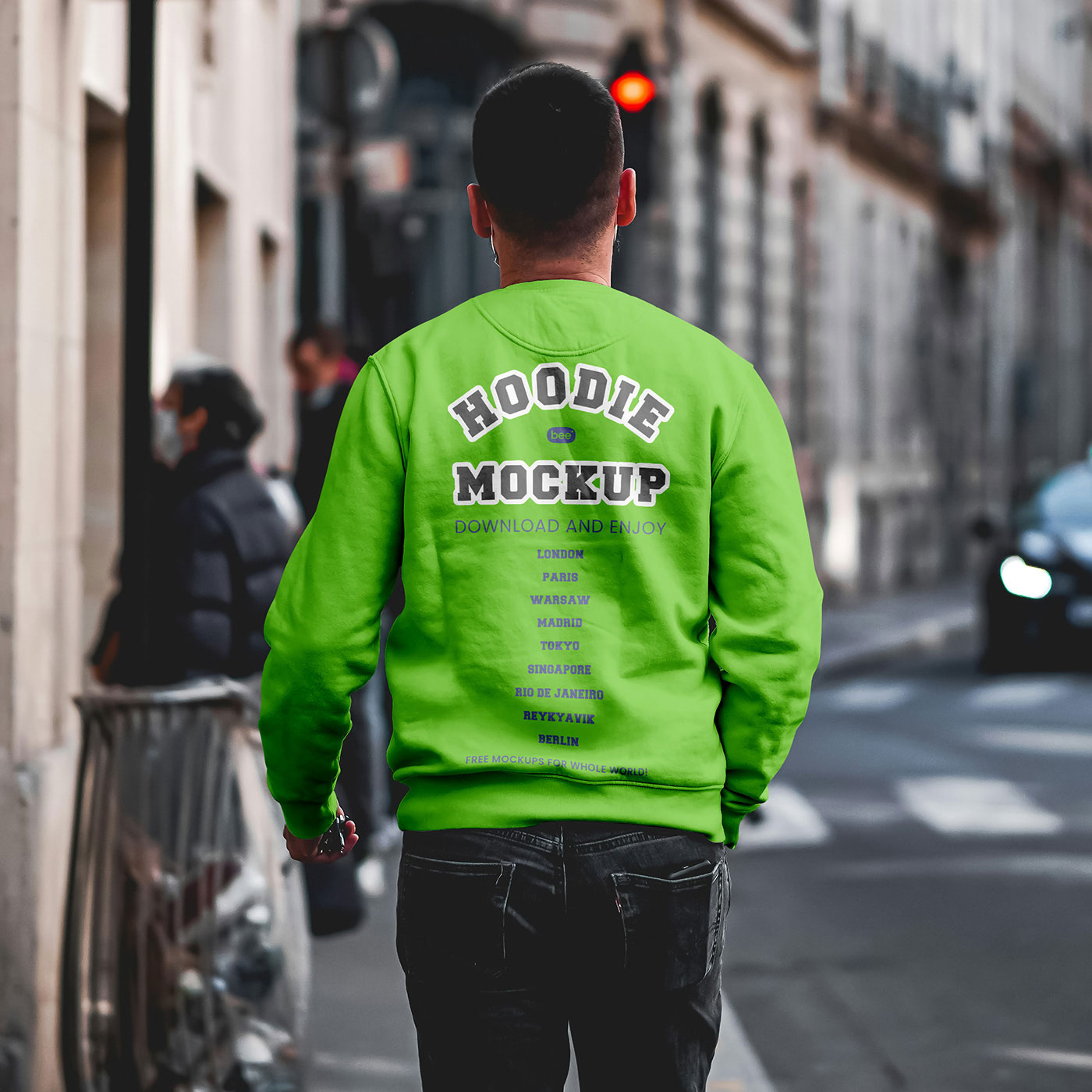 Free Sweatshirt in City Mockup PSD Template