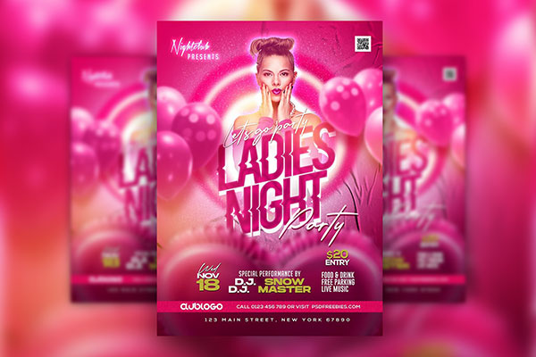 Sweet Pink Night Club Ladies Party Flyer Template