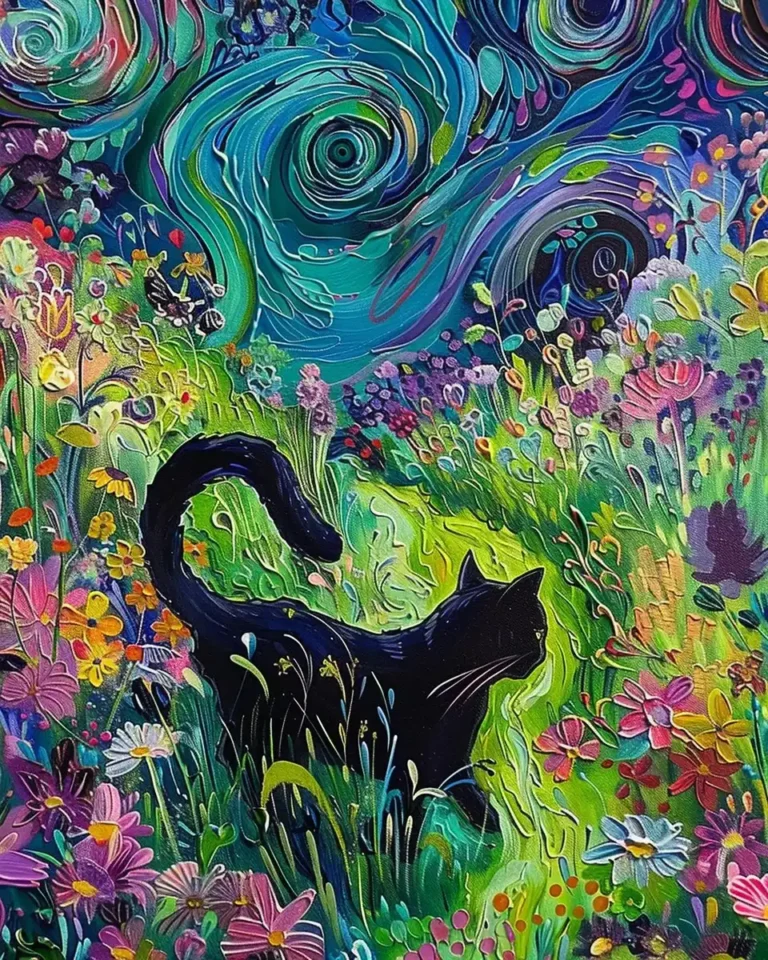 Swirling Cat in Garden ai prompt preview