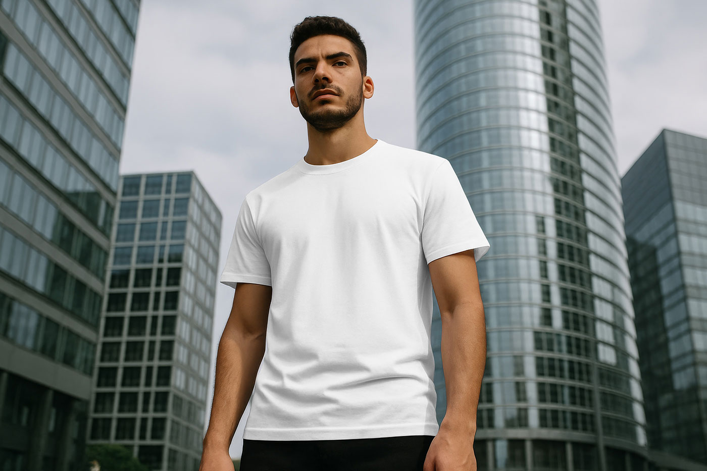 Free T-Shirt in City Environment Mockup PSD Template