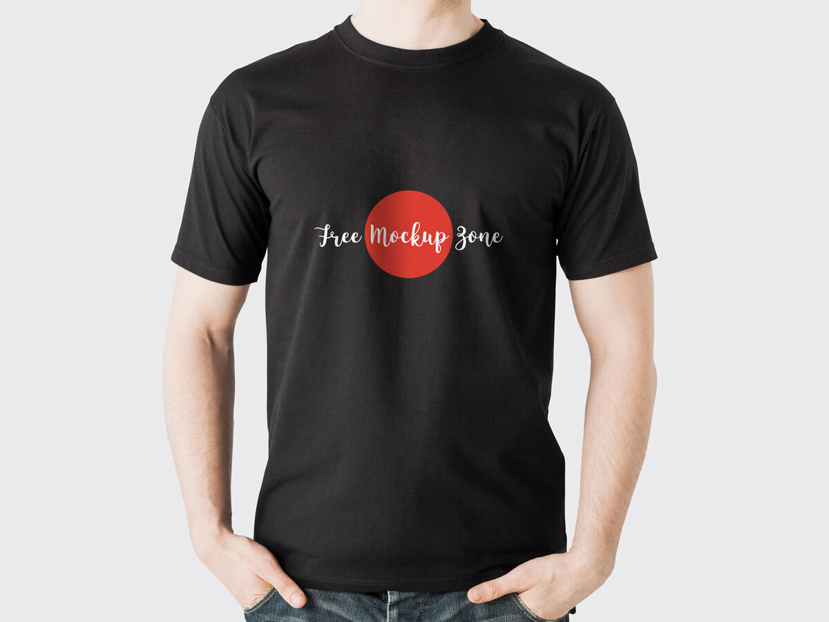 T-shirt Mockup Featuring a Man Wearing it Standing in Front View FREE PSD