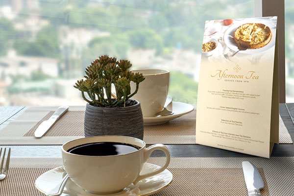 Table Tent Card in a Realistic Environment Mockup
