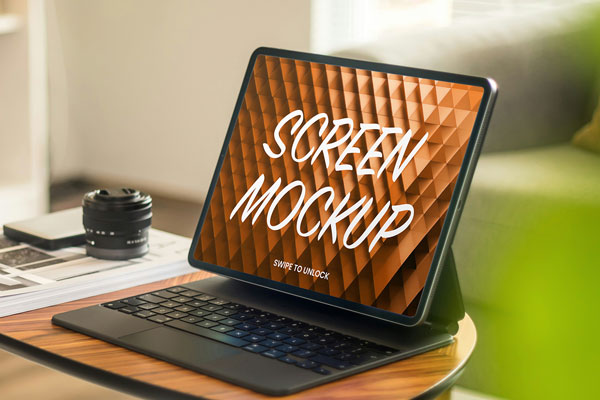 Tablet in Living Room Mockup